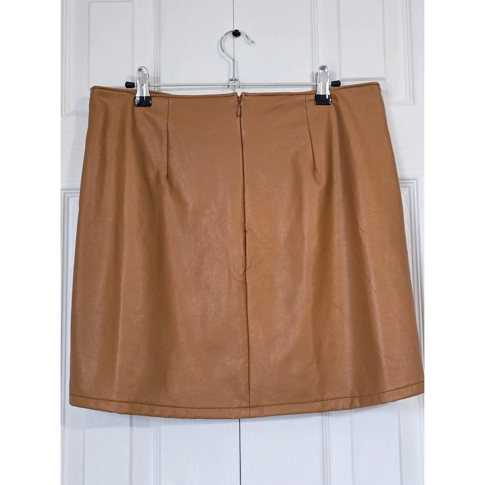 Rewash‎ Camel Tan Vegan Faux Leather Mini Skirt Size L J19040CM3 Brown Edgy Chic